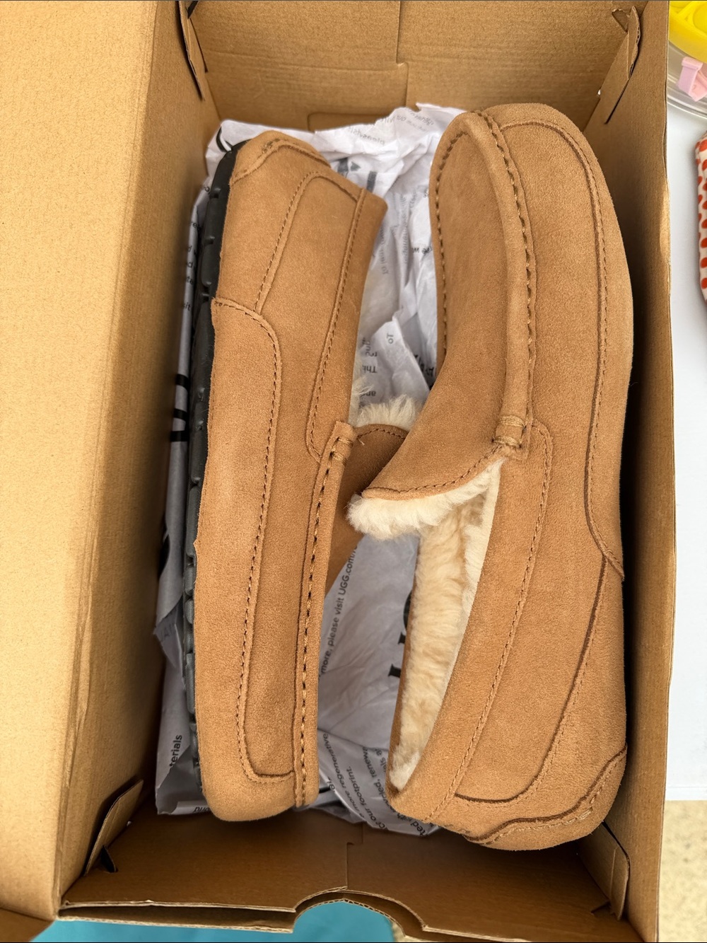 UGG Chestnut Suede Fleece-Lined Slip-On Moccasin - Picture 3 of 4